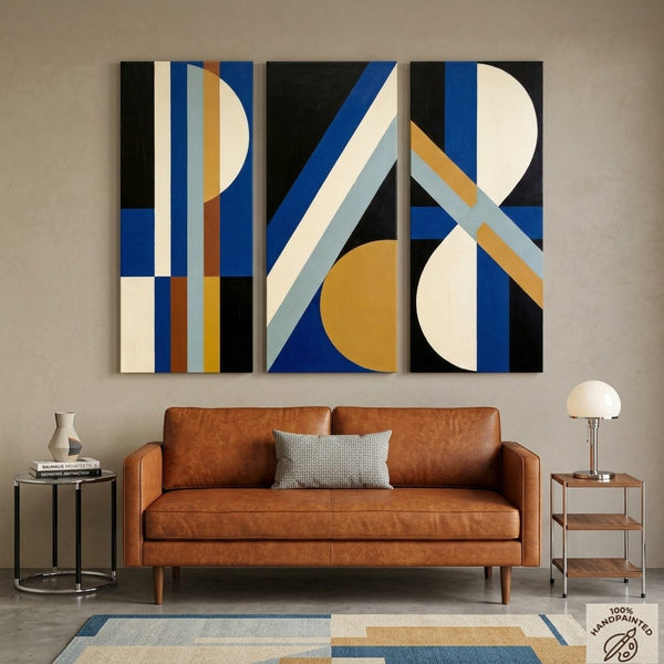 Multi Panel Canvas Art, Oversized Group Paintings, Geometric Abstract Paintings, Modern Paintings for Mid Century Living Room-artworkcanvas