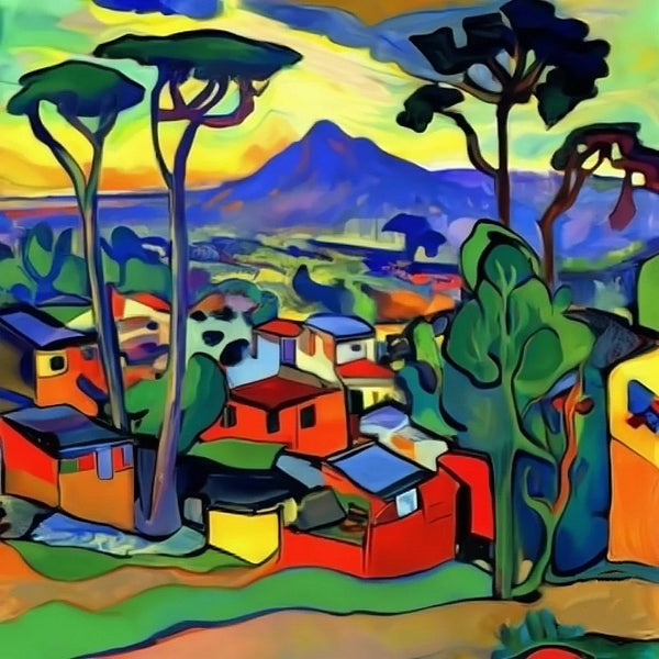 Simple Small Canvas Paintings, Village Mountain Big Tree Landscape Painting, Original Small Landscape Paintings, Hand Painted Canvas Art, Easy Landscape Painting Ideas-artworkcanvas