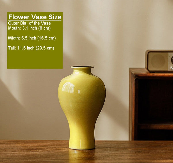 Porcelain Flower Vases, Handmade Water Holding Flower Vase, Yellow Flower Vases on Table, Ceramic Bud Vases-artworkcanvas