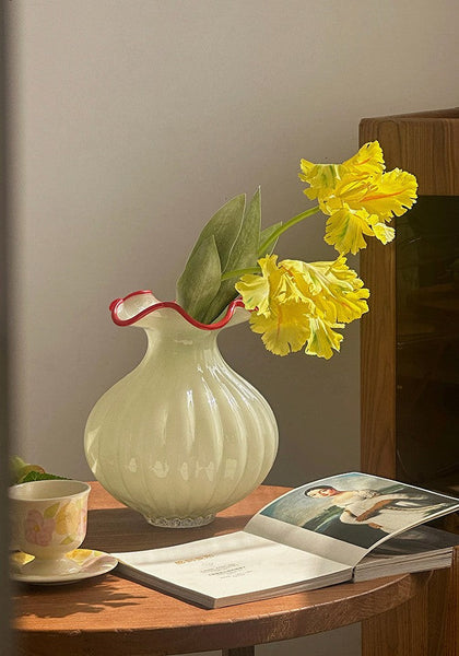 Unique Handmade Vase for Flowers, French Vintage Glass Flower Vases, Glass Bud Vases, Flower Vases on Table-artworkcanvas