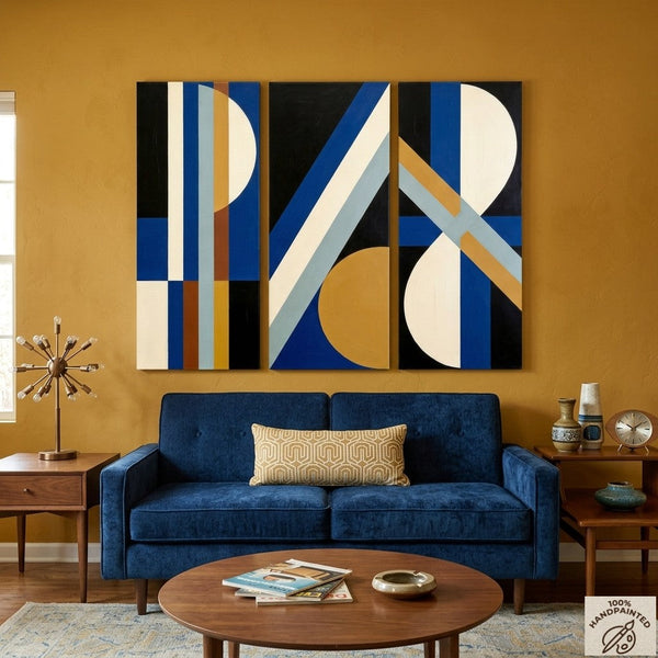 Multi Panel Canvas Art, Oversized Group Paintings, Geometric Abstract Paintings, Modern Paintings for Mid Century Living Room-artworkcanvas