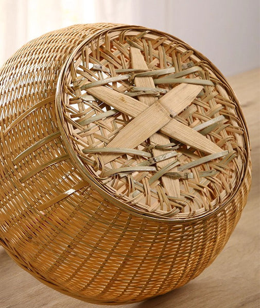 Natural Hand-woven Bamboo Basket, Extra Large Picnic Food Basket with Handle, Lovely Bamboo Baskets for Vegetable, Natural Fruit Basket Kitchen Storage Baskets-artworkcanvas