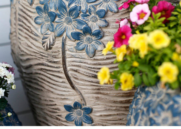 Extra Large Garden Flower Planters, Oversized Garden Flower Pot, Garden Ornaments, Large Resin Gardern Flower Planter, Modern Outdoor Garden Flower Pots-artworkcanvas