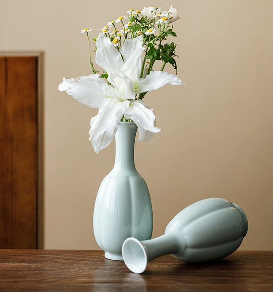Small Flower Vases on Table, Rustic Porcelain Flower Vases, Ceramic Bud Vases, Handmade Water Holding Flower Vase-artworkcanvas