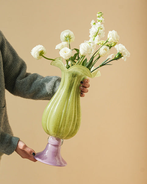 Centerpiece Contemporary Vases on Table, Modern Glass Vase for Flowers, Mid Century Glass Vases, Handmade Modern Vases for Living Room, Unique Decorative Glass Vase-artworkcanvas