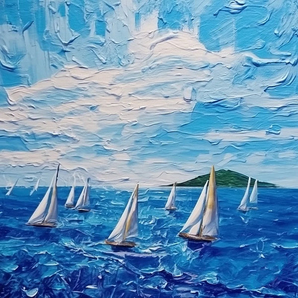 Easy Seascape Painting Ideas, Simple Small Canvas Paintings, Palette Knife Paintings, Sail Boat at Sea, Wave Painting, Original Small Landscape Paintings, Heavy Texture Canvas Art-artworkcanvas