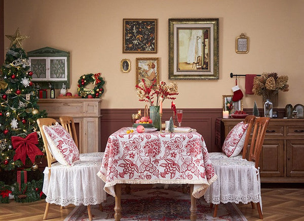 Flower Pattern Tablecloth for Holiday Decoration, Square Tablecloth for Round Table, Large Cotton Rectangle Tablecloth for Home Decoration, Farmhouse Table Cloth Dining Room Table-artworkcanvas