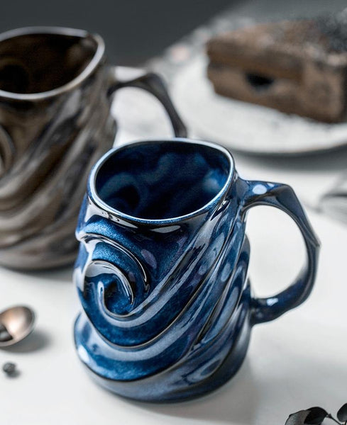 Blue Ceramic Coffee Mug, Stoneware Coffee Mugs, Large Capacity Coffee Cups, Birthday Gifts, Handmade Pottery Coffee Mug-artworkcanvas