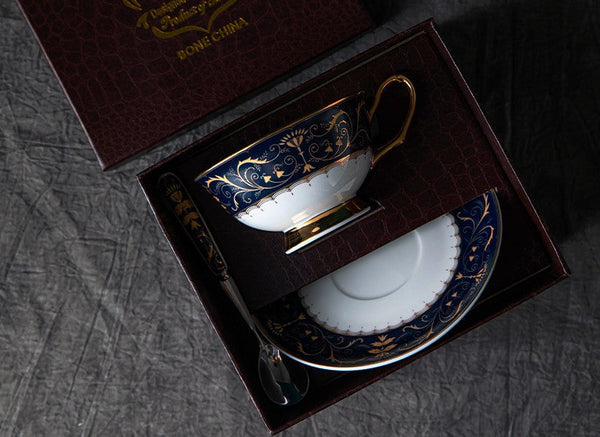 Porcelain Tea Cup Saucer Set, Unique Blue Tea Cup and Saucer in Gift Box, Royal Ceramic Cups, Elegant Ceramic Coffee Cups-artworkcanvas