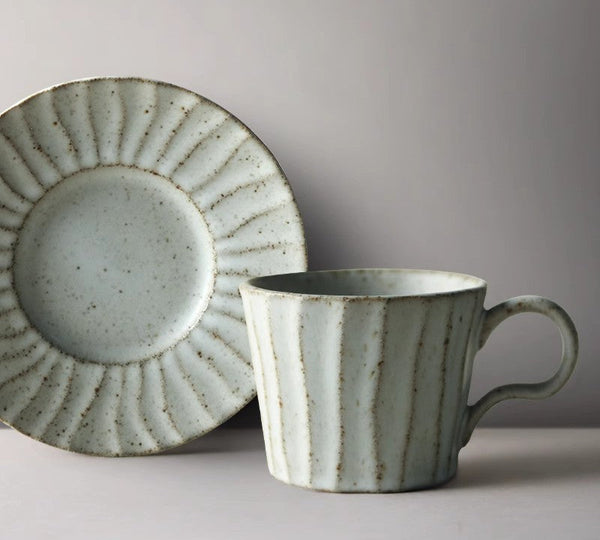 Handmade Pottery Coffee Cup, Creative Ceramic Coffee Cup with Saucer, Unique Tea Cup and Saucer, Modern Tea Cup Set for Afternoon Tea-artworkcanvas