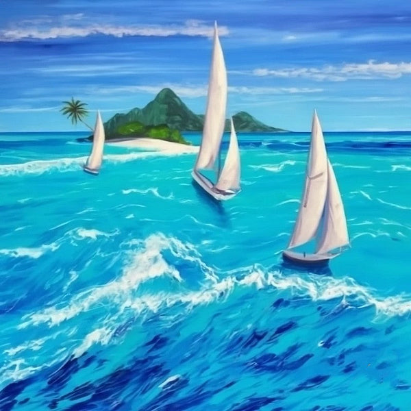 Small Canvas Paintings, Sail Boat at Sea, Big Wave Painting, Hand Painted Canvas Paintings, Easy Seascape Painting Ideas, Original Small Landscape Paintings, Heavy Texture Canvas Art-artworkcanvas