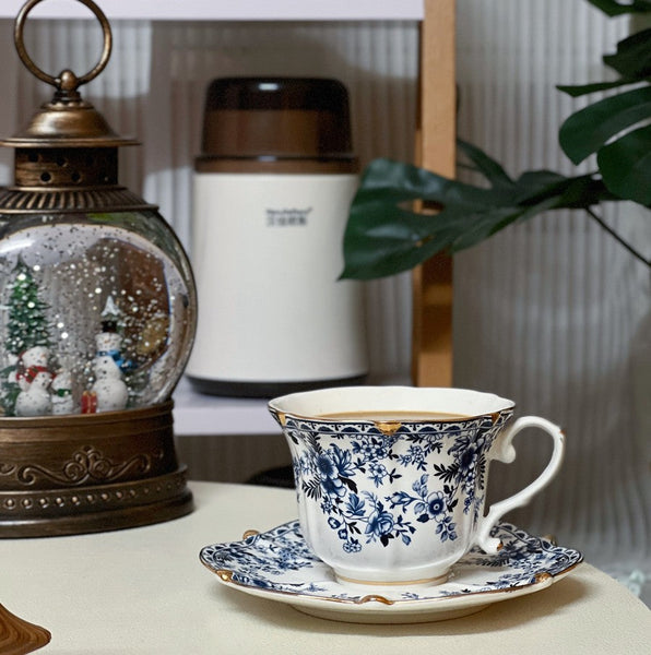 French Style China Porcelain Tea Cup Set, Unique Tea Cup and Saucers, Royal Ceramic Cups, Elegant Vintage Ceramic Coffee Cups for Afternoon Tea