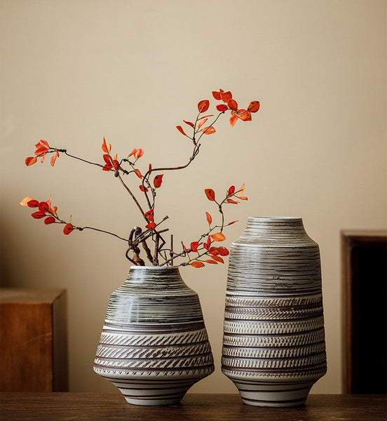 Modern Bouquet Flower Vases, Centerpiece on Dining Table, Handmade Pottery Flower Vases Urn, Water Holding Flower Vases, Large Flower Vase on Table-artworkcanvas