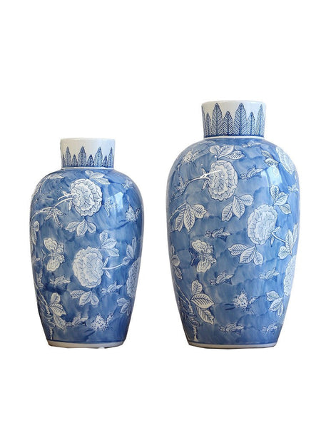 Large Flower Vases on Dining Table, Blue Porcelain Flower Vases, Centerpiece Ceramic Bouquet Vases, Handmade Modern Flower Vase-artworkcanvas