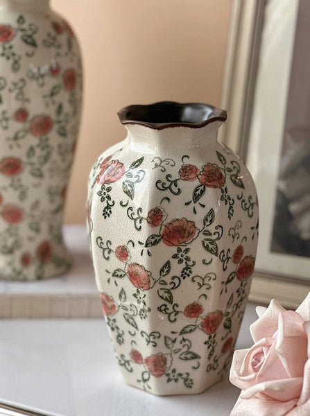 Rustic Porcelain Flower Vases, Handmade Water Holding Flower Vases, Ceramic Bouquet Vases, Tall Flower Vases on Table-artworkcanvas