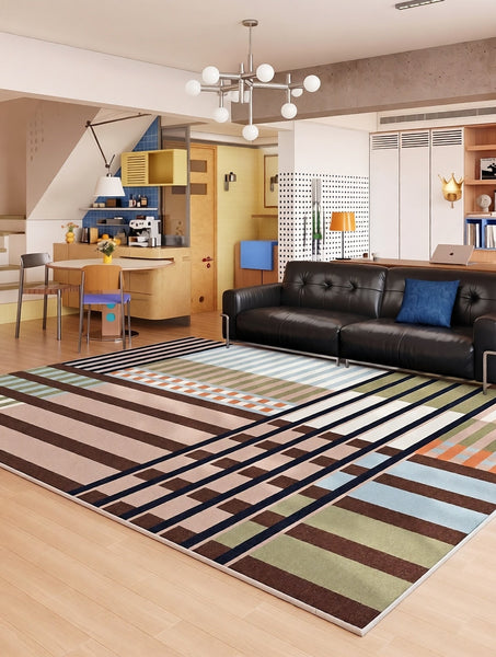 Stripe Colorful Modern Rugs under Sofa, Modern Carpets for Office, Mid Century Area Rugs for Living Room, Abstract Contemporary Rugs for Bedroom