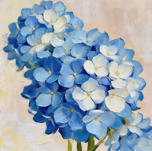Small Canvas Artwork, Blue and White Hydrangeas in Full Bloom, Still Life Painting, Original Flower Paintings, Buy Small Artwork Online, Hand Painted Canvas Art-artworkcanvas