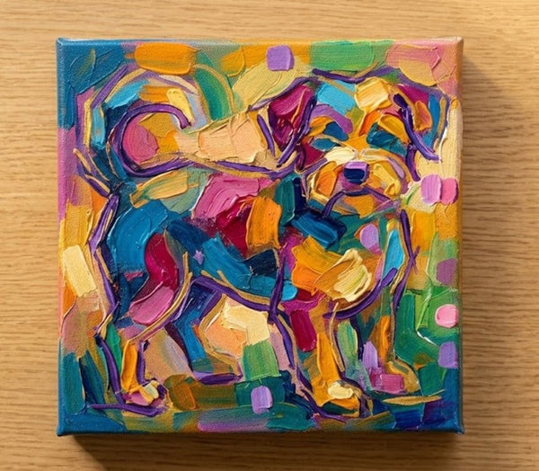 Original Acrylic Paintings, Small Art on Canvas, Abstract Pet Portrait Painting, Hand Painted Canvas Art, Abstract Terrier Dog Portrait, Impasto Artwork, Heavy Texture Painting