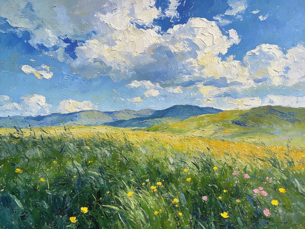 Where the Green Slope Meets the Drifting Clouds, Hand Painted Canvas Art, Small Landscape Paintings, Original Oil Paintings, Small Paintings As Birthday Gift, Small Paintings on Canvas-artworkcanvas