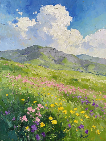 Small Oil Paintings, Mountain Meadow in Bloom, A Lush Floral Landscape, Original Small Paintings, Landscape Artwork Small Paintings, Small Wall Paintings-artworkcanvas