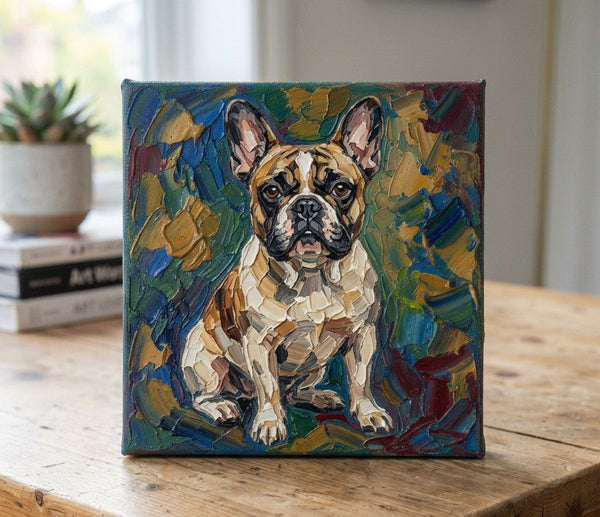 French Bulldog Dog Portrait, Hand Painted Canvas Art, Impasto Artwork, Abstract Pet Portrait Painting, Original Acrylic Paintings, Heavy Texture Painting, Small Art on Canvas
