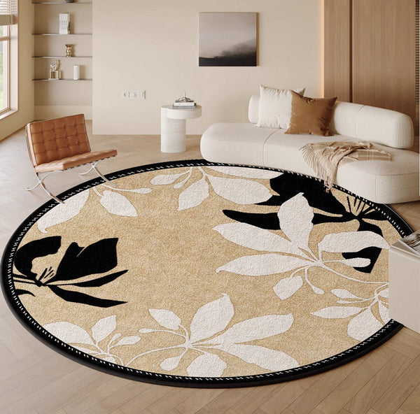 Contemporary Modern Rugs, Flower Pattern Circular Modern Rugs under Chairs, Geometric Round Rugs for Dining Room, Bedroom Abstract Modern Area Rugs-artworkcanvas