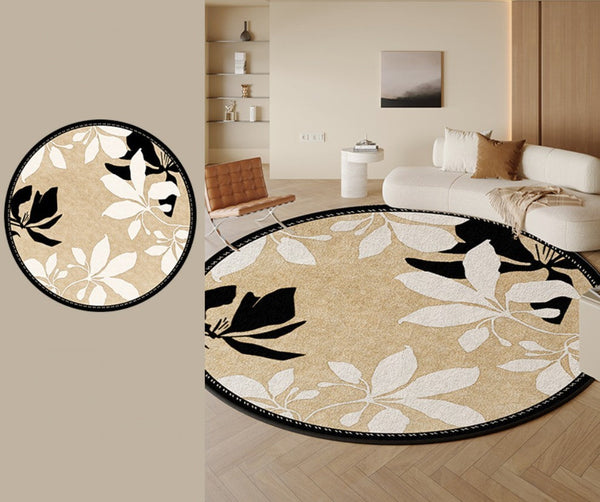 Contemporary Modern Rugs, Flower Pattern Circular Modern Rugs under Chairs, Geometric Round Rugs for Dining Room, Bedroom Abstract Modern Area Rugs-artworkcanvas