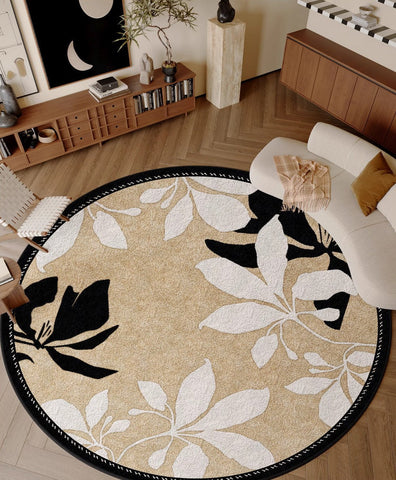 Contemporary Modern Rugs, Flower Pattern Circular Modern Rugs under Chairs, Geometric Round Rugs for Dining Room, Bedroom Abstract Modern Area Rugs-artworkcanvas