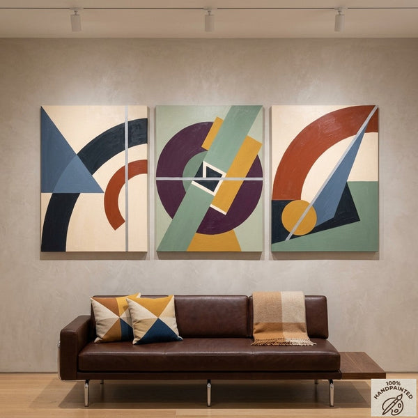 Abstract Geometric Art, Modern Paintings for Mid Century Living Room, Multi Panel Canvas Paintings-artworkcanvas
