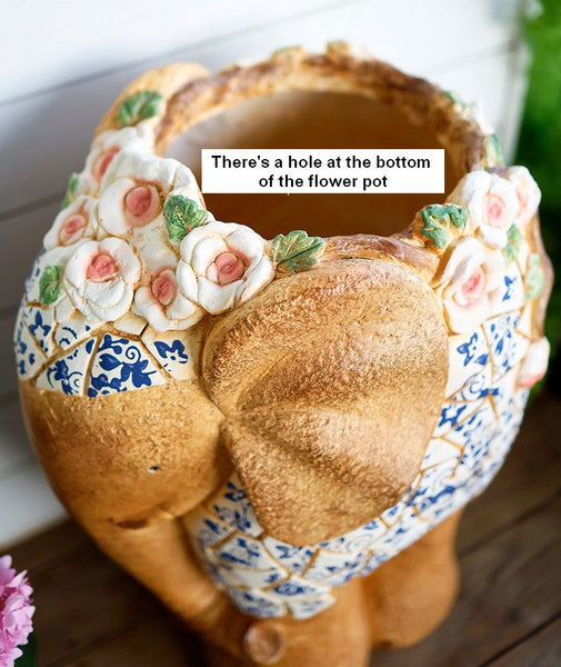 Oversized Garden Flower Pot, Modern Outdoor Garden Flower Pots, Extra Large Elephant Garden Flowerpots, Animal Statue for Garden Ornaments, Large Resin Statue for Garden-artworkcanvas