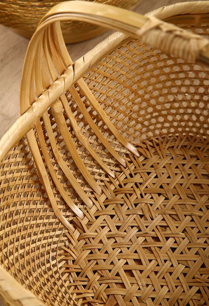Natural Hand-woven Bamboo Basket, Natural Fruit Basket Kitchen Storage Baskets, Extra Large Picnic Food Basket with Handle, Lovely Bamboo Baskets for Vegetable-artworkcanvas