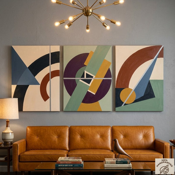 Abstract Geometric Art, Modern Paintings for Mid Century Living Room, Multi Panel Canvas Paintings-artworkcanvas