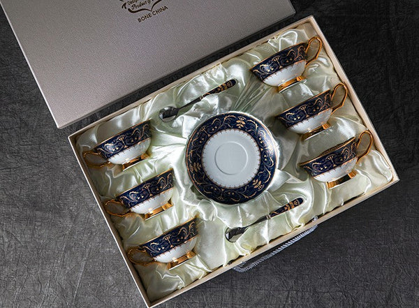 Unique Blue Tea Cup and Saucer in Gift Box, Blue Porcelain Tea Cup Saucer Set, Royal Ceramic Cups, Elegant Ceramic Coffee Cups-artworkcanvas