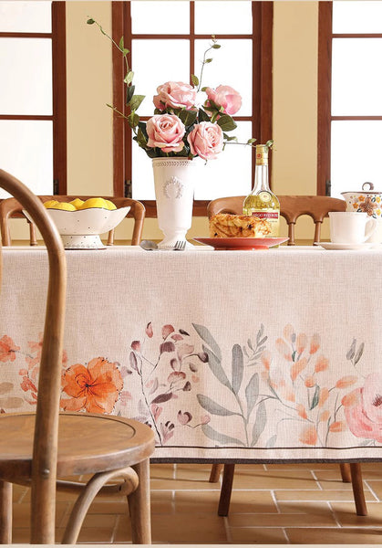 Extra Large Modern Tablecloth, Spring Flower Rustic Table Cover, Rectangle Tablecloth for Dining Table, Square Linen Tablecloth for Coffee Table-artworkcanvas