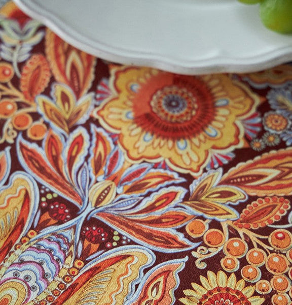 Flower Pattern Tablecloth, Square Tablecloth for Round Table, Large Cotton Rectangle Tablecloth for Home Decoration, Farmhouse Table Cloth Dining Room Table-artworkcanvas