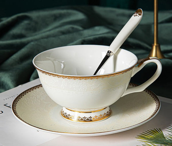 Porcelain Coffee Cup Set, White Ceramic Cups, 7.8 oz British Ceramic Coffee Cups, Unique Tea Cup and Saucer in Gift Box-artworkcanvas