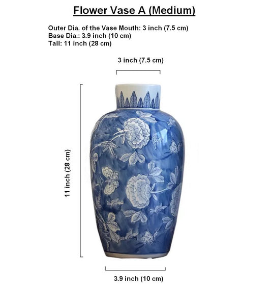 Large Flower Vases on Dining Table, Blue Porcelain Flower Vases, Centerpiece Ceramic Bouquet Vases, Handmade Modern Flower Vase-artworkcanvas