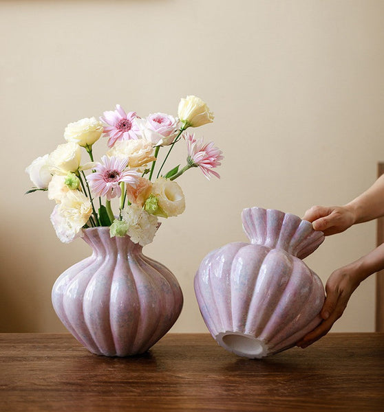 Modern Flower Vase Centerpiece on Table, Handmade Water Holding Flower Vases, Porcelain Flower Vases, Ceramic Bouquet Vases-artworkcanvas