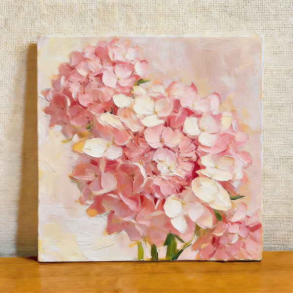 Small Canvas Artwork, Pink Hydrangeas in Full Bloom, Hand Painted Canvas Art, Still Life Painting, Original Flower Paintings, Buy Small Artwork Online-artworkcanvas