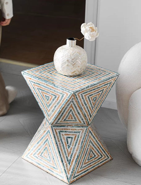 Contemporary Small Sofa Side Table, Shell Small Side Table, Unique Small End Table, Portable Casual Side Table, Creative Coffee Table-artworkcanvas