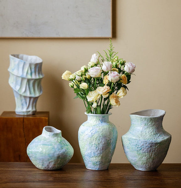 Centerpiece on Dining Table, Modern Porcelain Flower Vases, Handmade Water Holding Flower Vases, Ceramic Bouquet Vases, Flower Vases on Table-artworkcanvas