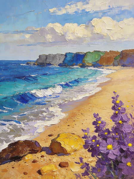 Original Small Paintings on Canvas, Seashore Beach, Small Landscape Paintings, Small Paintings on Canvas, Hand Painted Canvas Art, Palette Knife Impasto Paintings-artworkcanvas