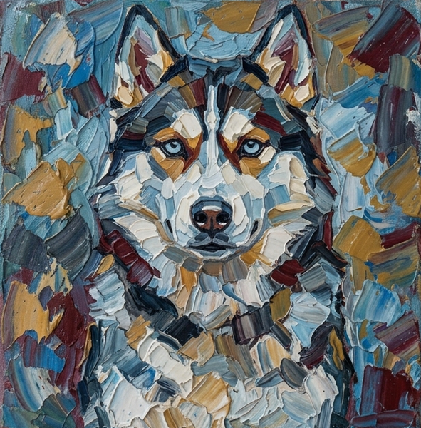 Husky Dog Portrait, Abstract Pet Portrait Painting, Hand Painted Canvas Art, Impasto Artwork, Heavy Texture Painting, Small Art on Canvas, Original Acrylic Paintings