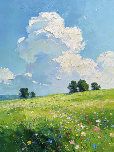 Small Wall Paintings, Green Hills and Blue Sky, Original Small Paintings, Small Oil Paintings, Landscape Artwork Small Paintings-artworkcanvas