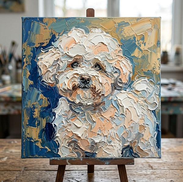 Bichon Frise Dog Portrait, Abstract Pet Portrait Painting, Hand Painted Canvas Art, Impasto Artwork, Original Acrylic Paintings, Heavy Texture Painting, Small Art on Canvas