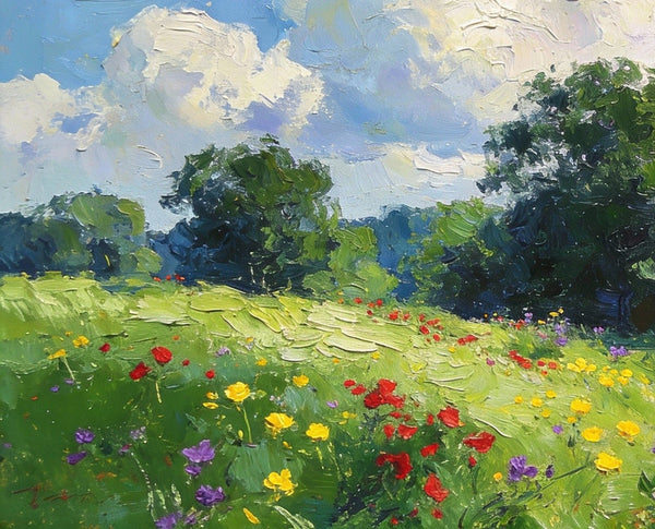 Small Canvas Paintings, Wildflower Valley, A Lush Floral Landscape with Mountains, Original Wall Paintings, On Canvas Small Paintings, Original Artwork Small Paintings, Small Landscape Wall Art-artworkcanvas