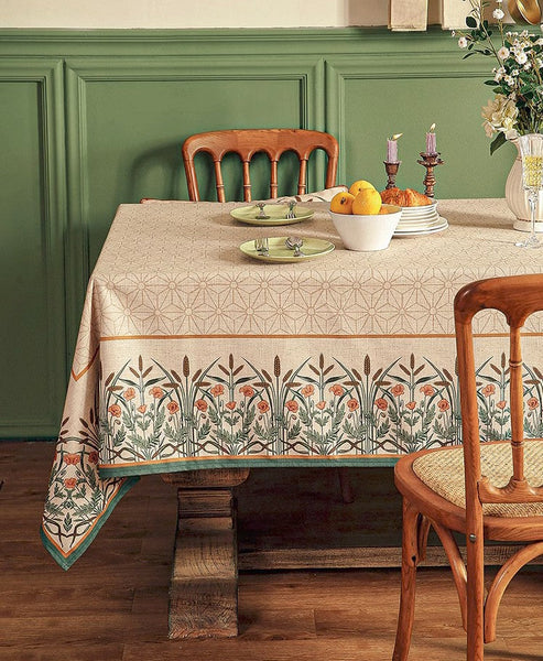 Modern Rectangle Tablecloth Ideas for Kitchen Table, Farmhouse Table Cloth for Oval Table, Rustic Flower Pattern Linen Tablecloth for Round Table-artworkcanvas