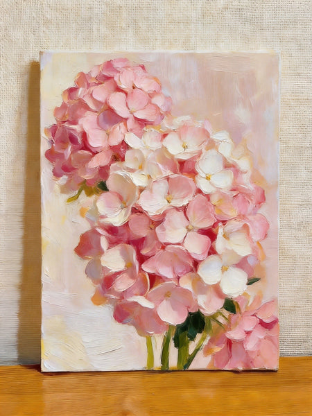 Blooming Pink Hydrangea, Original Flower Paintings, Hand Painted Canvas Art, Original Oil Paintings, Small Canvas Wall Art Paintings-artworkcanvas
