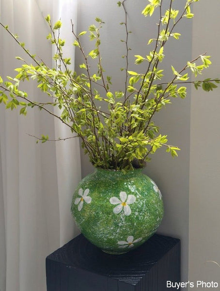 Modern Pottery Flower Vases, Centerpiece on Dining Table, Handmade Water Holding Flower Vases, Pottery Bud Vases, Large Green Flower Vases on Table-artworkcanvas