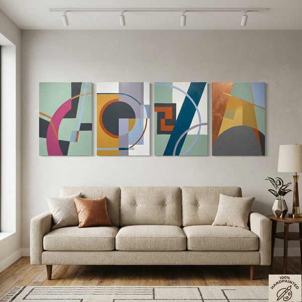 Large Modern Paintings for Living Room, Multi Panel Canvas Paintings, Geometric Contemporary Art, Original Abstract Artwork-artworkcanvas